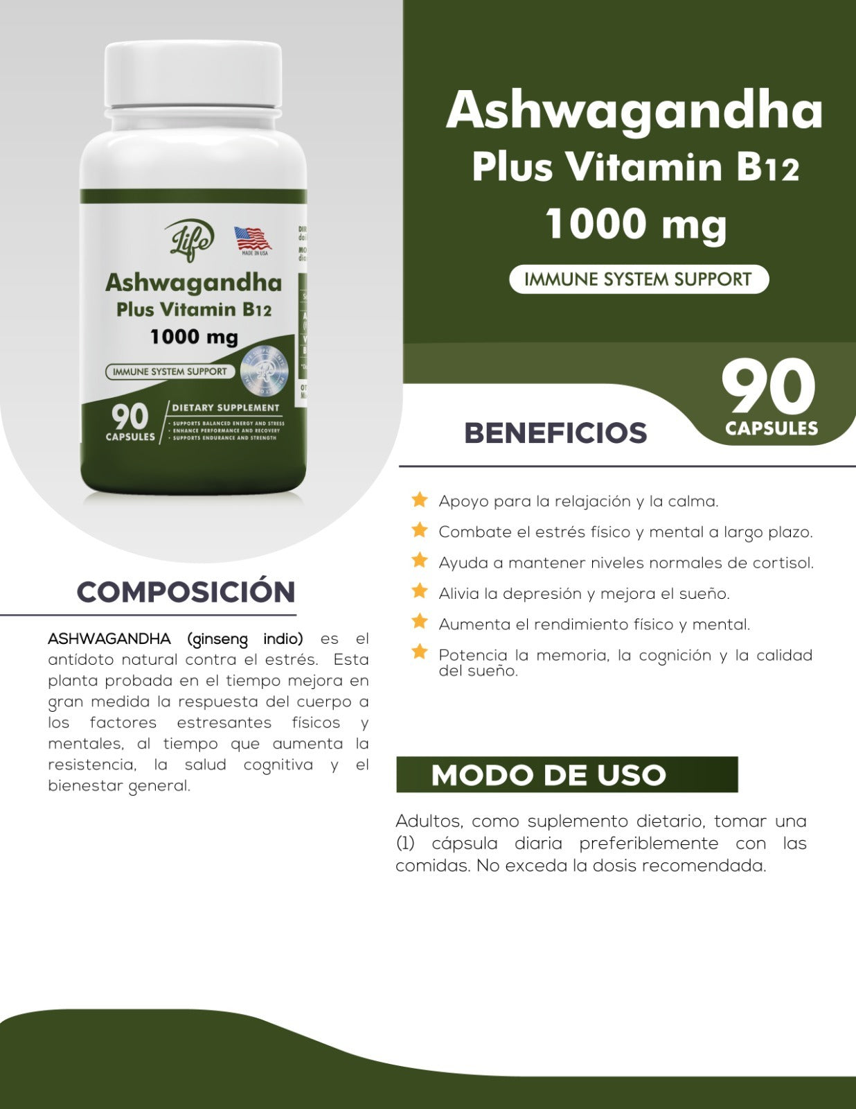 ASHWAGANDHA plus y vitamina b12 X 90 cps